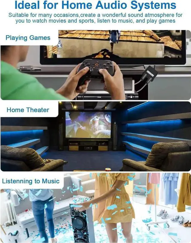 Alt view image 2 of 7 - Vszerda Optical Audio Splitter 1 in 2 Out Toslink Splitter Optical Audio Adapter 1 Male Input 2 Female Output for Home Theatre, DVD Player,Digital TV,Playstation-Black(20CM)