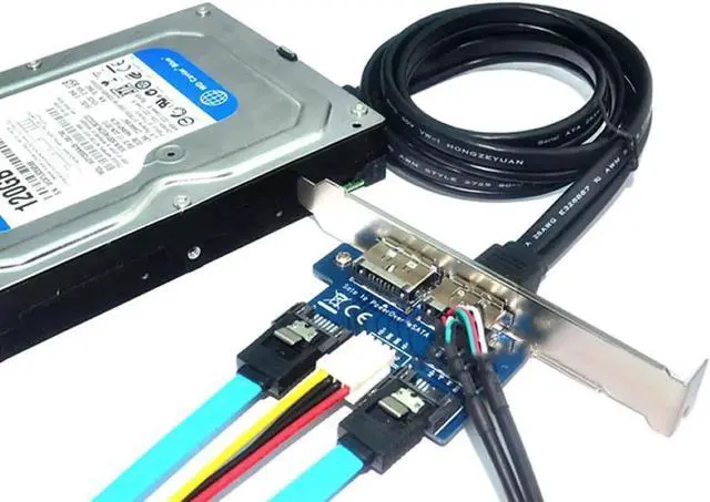 Alt view image 6 of 6 - Vszerda Desktop 2 Ports SATA to Power eSATA eSATAp 9Pin to USB 2.0 Converter Power by SATA 15pin w/full Profile Bracket Expansion Card