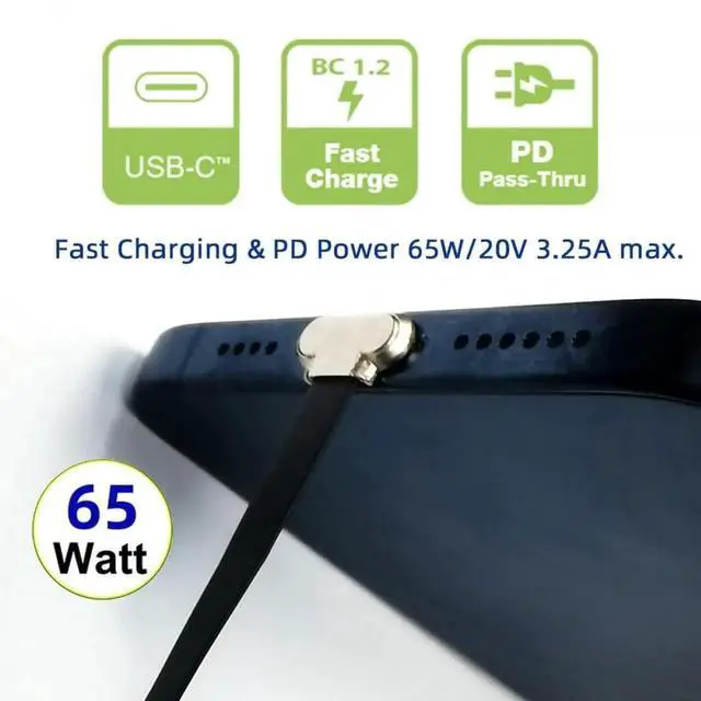 Alt view image 2 of 7 - Vszerda Cable Angled USB-C Type C to USB-C Ultra Slim Flat Power USB2.0 Data Cable 65W Fast Charge for Laptop Tablet Phone 7cm