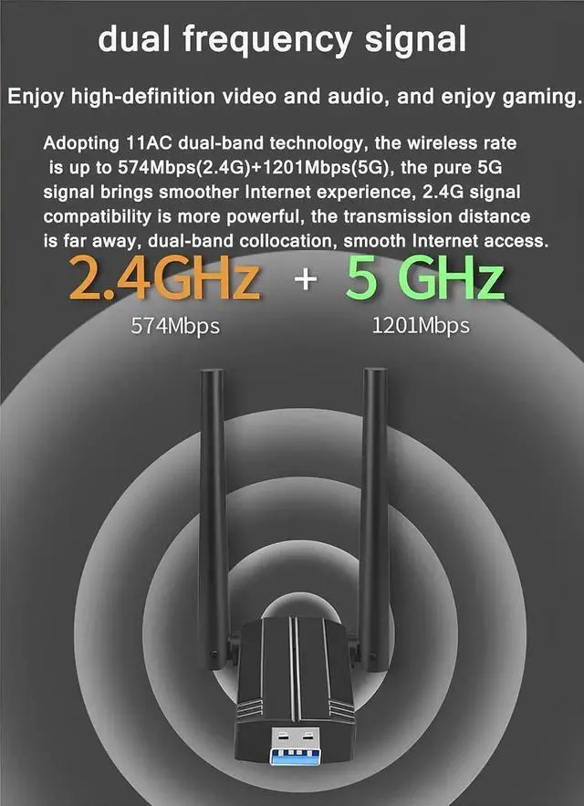 Alt view image 5 of 7 - Vszerda USB WiFi 6 Adapter for Desktop PC, AX1800 USB 3.0 WiFi Dongle Dual Band 5GHz/2.4GHz Wireless Network Adapter with 2x5dBi High Gain Antennas WiFi 6 Card Wireless Adapter for Windows 11/10.