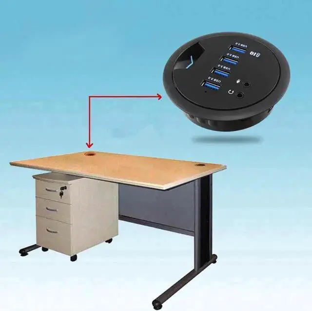 Alt view image 2 of 4 - Vszerda In Desk 4-Port SuperSpeed USB 3.0 HUB Adapter Fits in a 3inch grommet hole and External Stereo Sound Adapter Combo