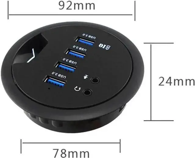 Alt view image 3 of 4 - Vszerda In Desk 4-Port SuperSpeed USB 3.0 HUB Adapter Fits in a 3inch grommet hole and External Stereo Sound Adapter Combo