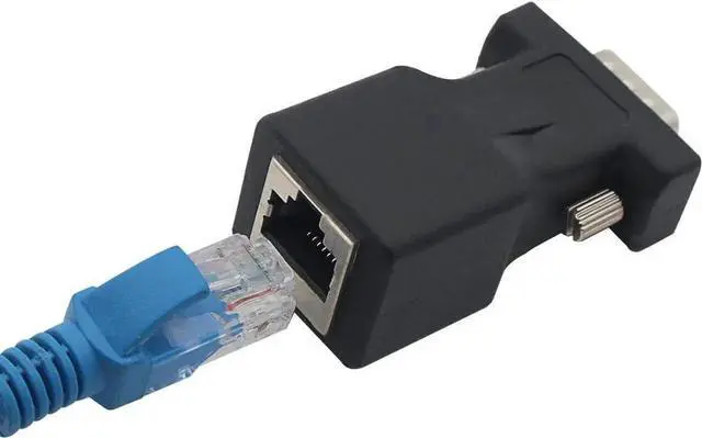 Alt view image 6 of 6 - Vszerda DB9 RS232 Male Port to RJ45 Female Connector Card DB9 Serial Port Extender to LAN CAT5 CAT6 RJ45 Network Ethernet Cable Adapter