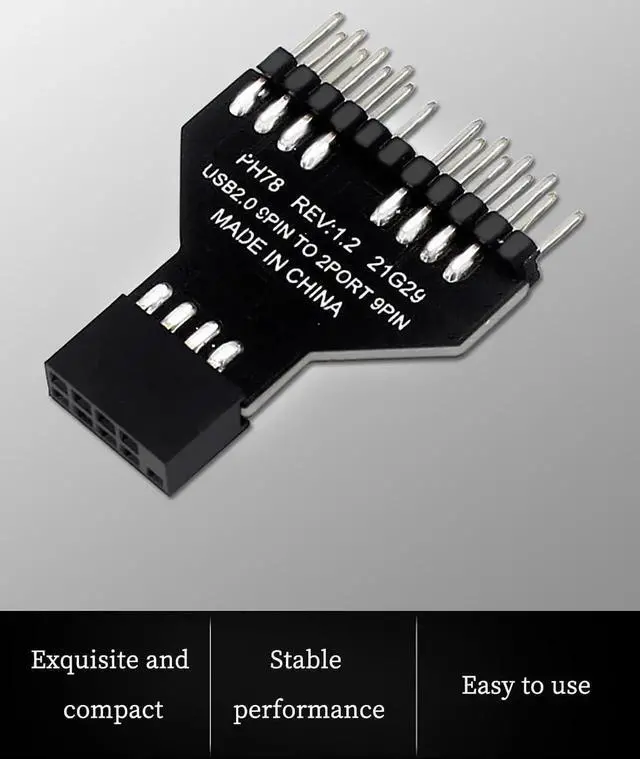 Alt view image 7 of 7 - Vszerda PH78 Motherboard USB2.0 9PIN 1 to 2 Expansion Adapter for Water-Cooled RGB Light Fan Speed Measurement