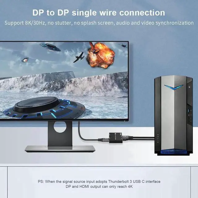Alt view image 6 of 7 - Vszerda DisplayPort HDMI Splitter 8K MST SST 1In 2Out Directional DP 1.4 8K@30Hz 4K@120Hz to DisplayPort HDMI 8K 2.1 1440P@165Hz Directional Converter Switch Multi Screen Transfer