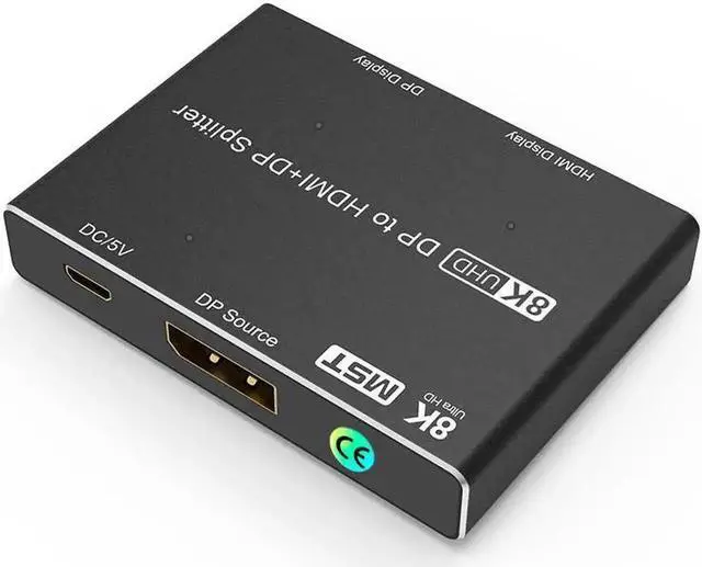 Alt view image 7 of 7 - Vszerda DisplayPort HDMI Splitter 8K MST SST 1In 2Out Directional DP 1.4 8K@30Hz 4K@120Hz to DisplayPort HDMI 8K 2.1 1440P@165Hz Directional Converter Switch Multi Screen Transfer