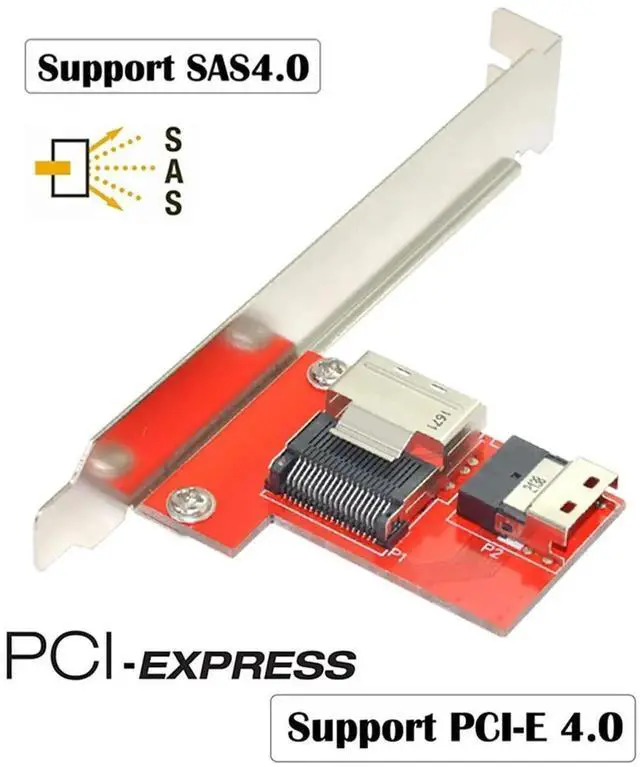 Alt view image 2 of 7 - PCI-Express 4.0 Slimline SAS SFF-8654 to Mini SAS SFF-8087 PCBA Female Adapter with Bracket