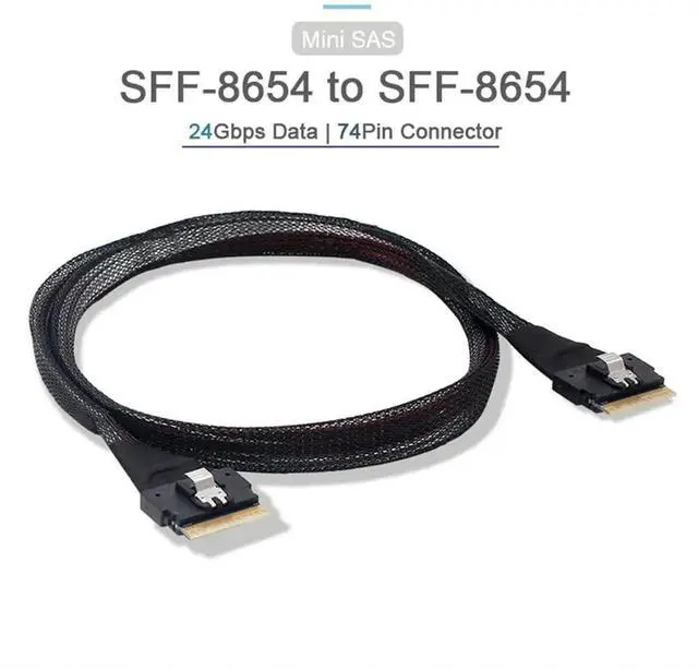 Alt view image 3 of 7 - Vszerda PCI-E Slimline SAS 4.0 SFF-8654 8i 74pin Host to SFF-8654 74Pin Slim SAS Target Cable 50cm