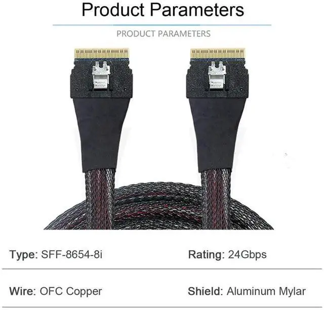 Alt view image 6 of 7 - Vszerda PCI-E Slimline SAS 4.0 SFF-8654 8i 74pin Host to SFF-8654 74Pin Slim SAS Target Cable 50cm