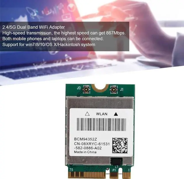 Alt view image 7 of 7 - Vszerda BCM94352Z Dual Band NGFF M.2 Wireless Network Card,4.0, 802.11ac WiFi Adapter (2 External Antenna Cables)