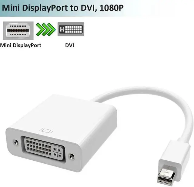 Alt view image 5 of 5 - Vszerda 1080p Thunderbolt Mini DisplayPort to DVI-D Passive Converter - Mini DP to DVI Adapter - 1920x1200 - MDP to DVI - White