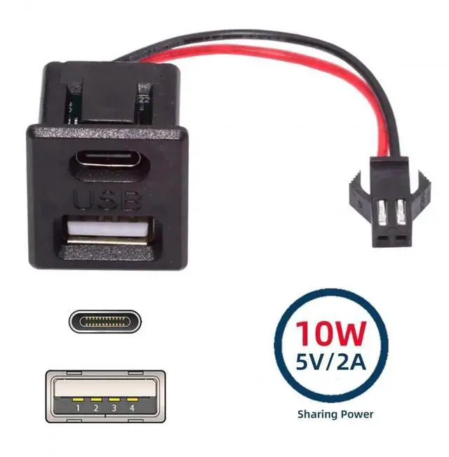 Alt view image 4 of 6 - Vszerda Connector DIY OEM Type-C & Type-A Female Socket to 2Pin Header Cable Pitch=2.54mm Latch Mount Type DC 5V Power