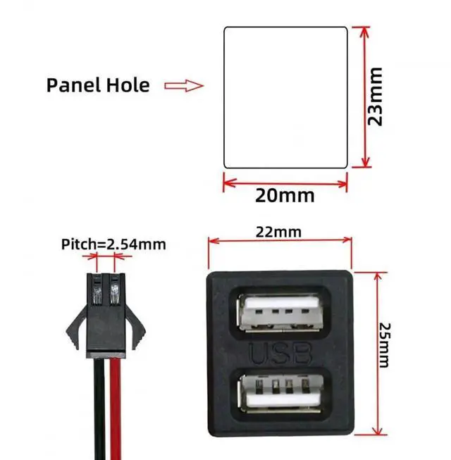 Alt view image 4 of 6 - Vszerda Connector DIY OEM Dual Type-A Female Socket to 2Pin Header Cable Pitch=2.54mm Latch Mount Type DC 5V Power