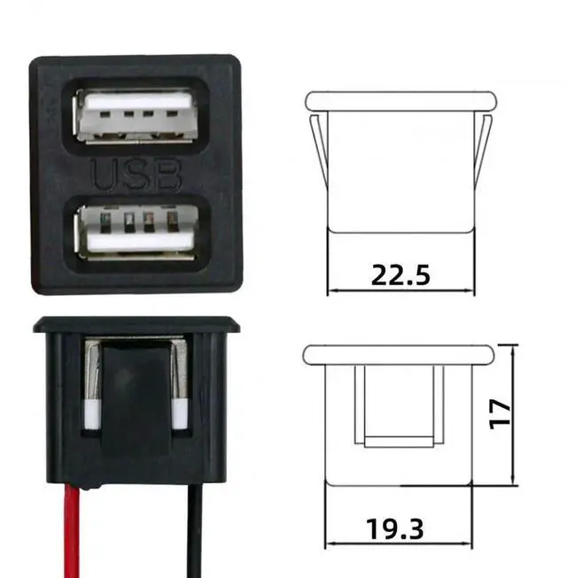 Alt view image 5 of 6 - Vszerda Connector DIY OEM Dual Type-A Female Socket to 2Pin Header Cable Pitch=2.54mm Latch Mount Type DC 5V Power