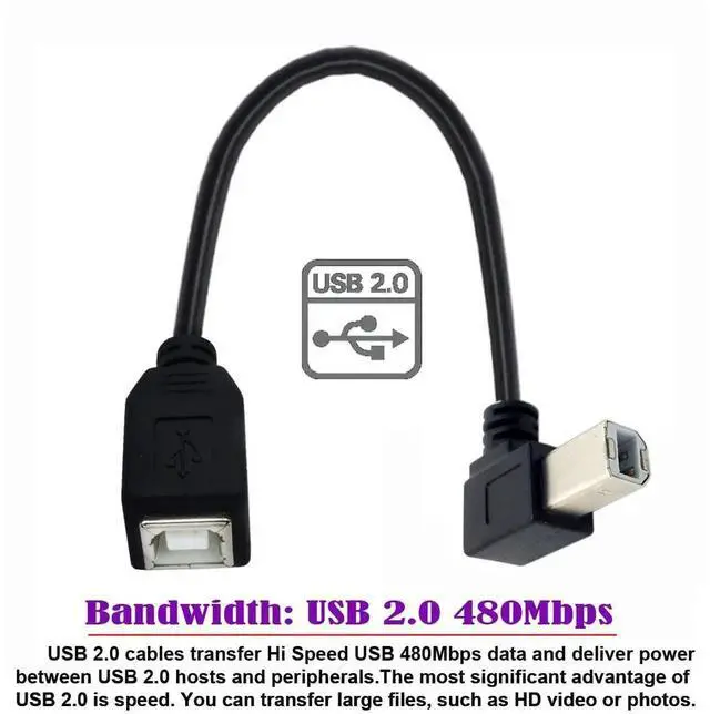 Alt view image 4 of 7 - Vszerda USB 2.0 B Type Male to Female Extension Cable Left Angled 90 Degree 20cm for Printer Scanner Disk