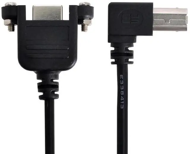 Alt view image 2 of 7 - Vszerda USB Type-B Male to Female Extension Cable 50cm Left Angled 90 Degree with Screws Panel Mount for Printer Scanner Disk