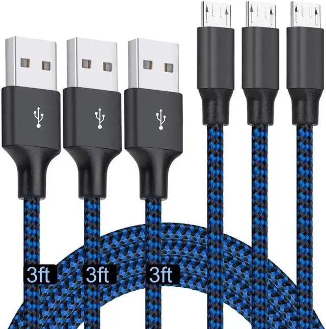 Main image of Micro USB Cable 3ft/1M, 3Pack 3FT Nylon Braided High Speed Micro USB Charging and Sync Cables Android Charger Cord Compatible Samsung Galaxy S7 Edge/S6/S5/S4,Note 5/4/3,LG,Tablet and More(Blue)