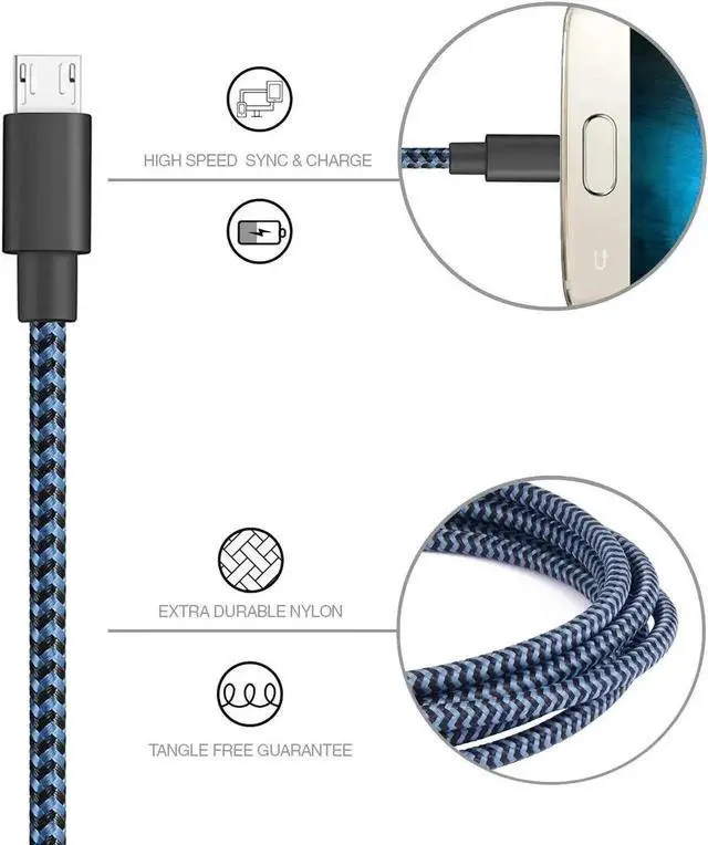 Alt view image 2 of 7 - Micro USB Cable 3ft/1M, 3Pack 3FT Nylon Braided High Speed Micro USB Charging and Sync Cables Android Charger Cord Compatible Samsung Galaxy S7 Edge/S6/S5/S4,Note 5/4/3,LG,Tablet and More(Blue)