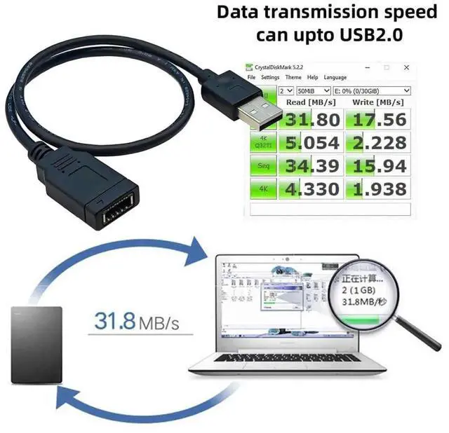 Alt view image 2 of 7 - Vszerda USB 2.0 Male to USB 3.1 Type E Key-A Female Front Panel Socket to USB Mainboard Header Extension Cable 1.31FT