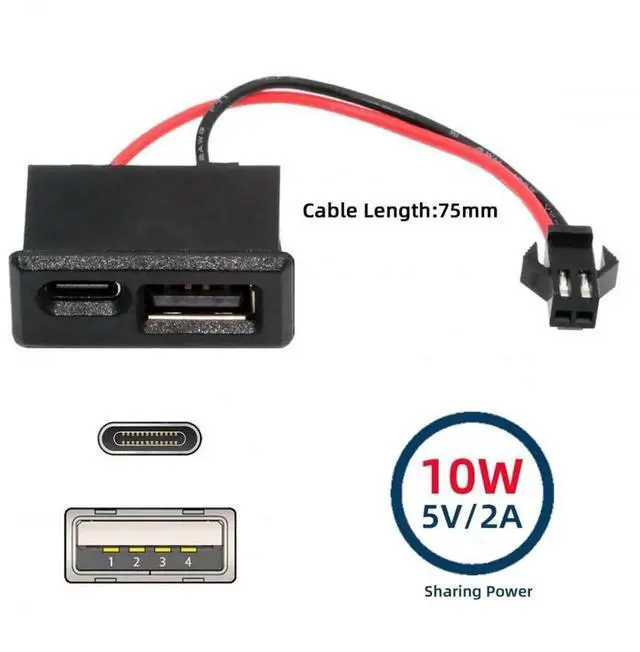 Alt view image 2 of 7 - Vszerda DIY OEM Type-A & Type-C Female Socket Horizontal to 2Pin Header Cable Pitch=2.54mm Latch Mount Type DC 5V Power