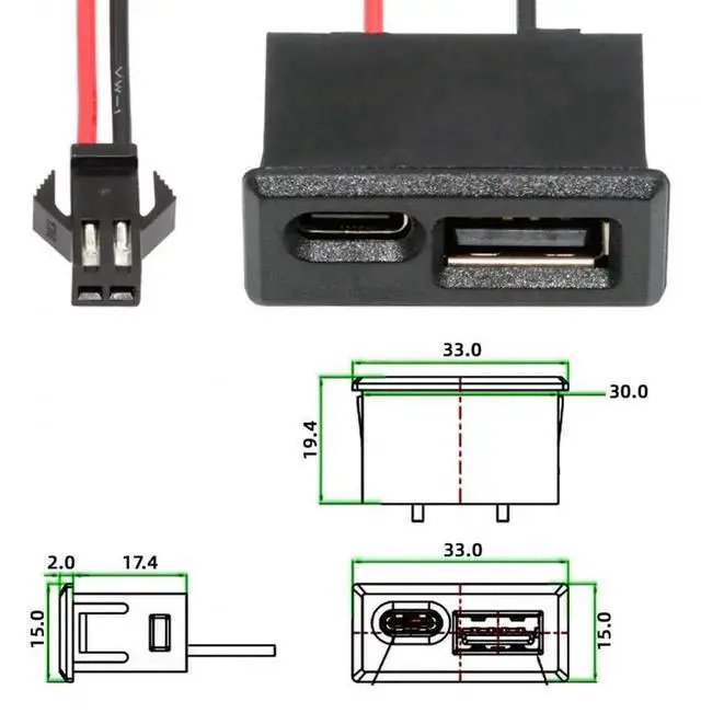 Alt view image 5 of 7 - Vszerda DIY OEM Type-A & Type-C Female Socket Horizontal to 2Pin Header Cable Pitch=2.54mm Latch Mount Type DC 5V Power