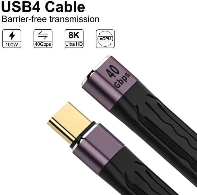 Alt view image 5 of 7 - Vszerda USB4 Extension Male to Female Cable 13cm Slim Flat Male toF 40Gbps with 100W Charging and 8K@60Hz