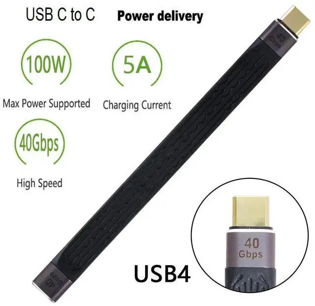 Alt view image 7 of 7 - Vszerda USB4 Extension Male to Female Cable 13cm Slim Flat Male toF 40Gbps with 100W Charging and 8K@60Hz