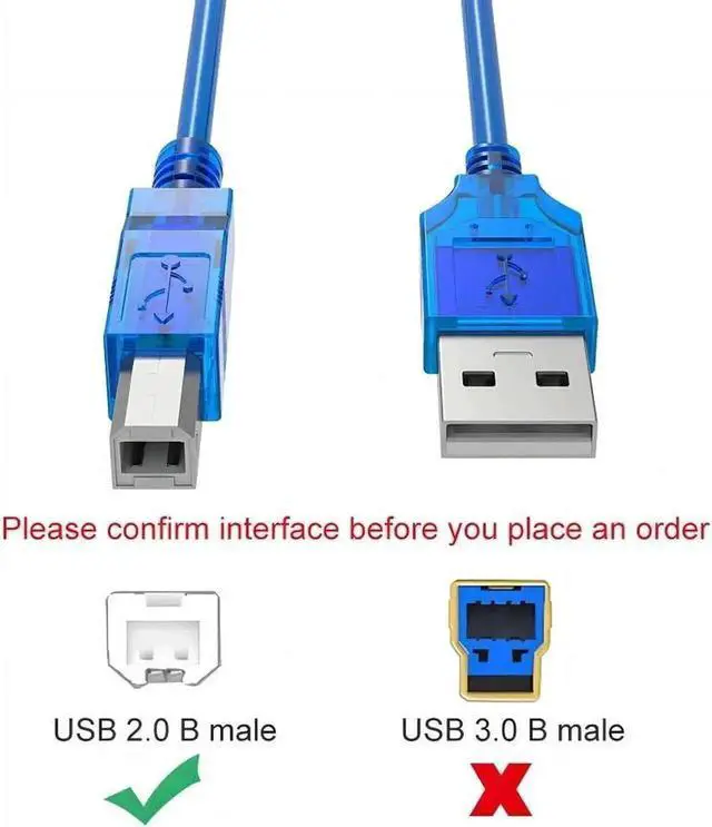 Alt view image 3 of 6 - Vszerda USB 2.0 Printer Cable,High Speed USB 2.0 A Male to B Male USB Printer/Photocopier/Scanner Cord for HP,Samsung,1.64 ft.