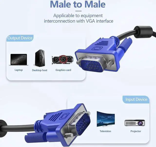 Alt view image 4 of 7 - Vszerda VGA to VGA Monitor Cable, 15 pin 1080P Full HD Male to Male Cor for Computer PC Laptop to Monitor Screen Projector with VGA Plug Port (3.3 Feet)