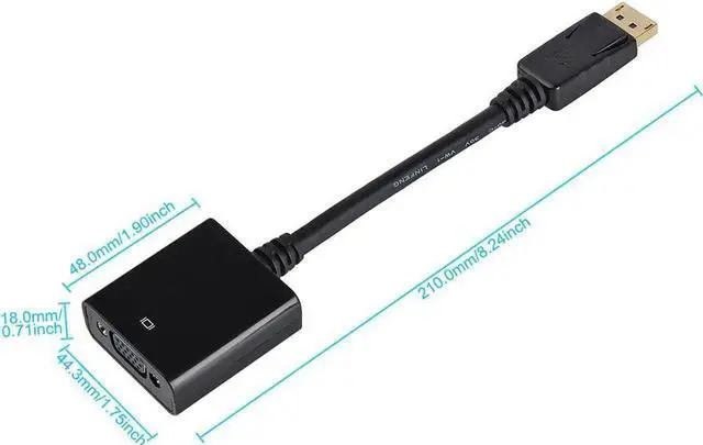 Alt view image 4 of 7 - Vszerda Black 1080P 20 Pin DP DisplayPort Male To 15 Pin VGA Female Adapter Cable Converter for Macbook, ThinkPad, PC, Laptop, Digital Monitor, Projector, Computers