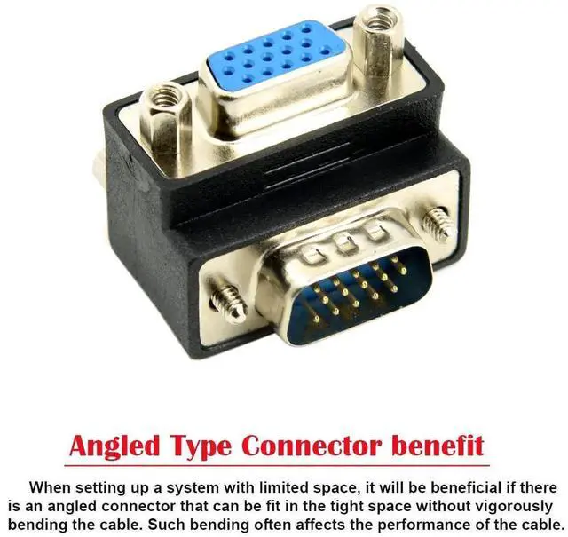 Alt view image 6 of 7 - Vszerda VGA Connectors,VGA SVGA D-Sub HDB15Pin Male to Female 90 Degree Down Angled Gender Changer Video Graphics Array Connector Adapter for Monitor/Projector/Graphics