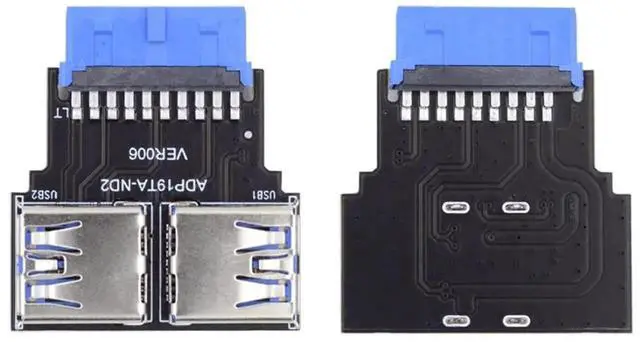 Alt view image 5 of 7 - Vszerda Motherboard 19/20 Pin 1 to 2 USB 3.0 Port Multiplication Adapter Horizontal Type