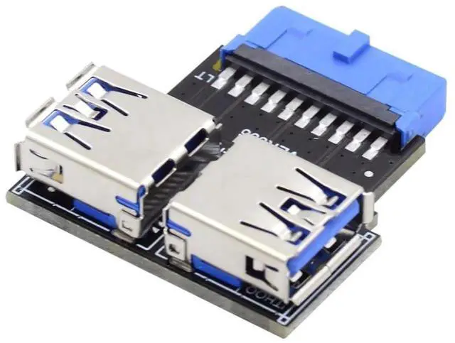 Alt view image 6 of 7 - Vszerda Motherboard 19/20 Pin 1 to 2 USB 3.0 Port Multiplication Adapter Horizontal Type
