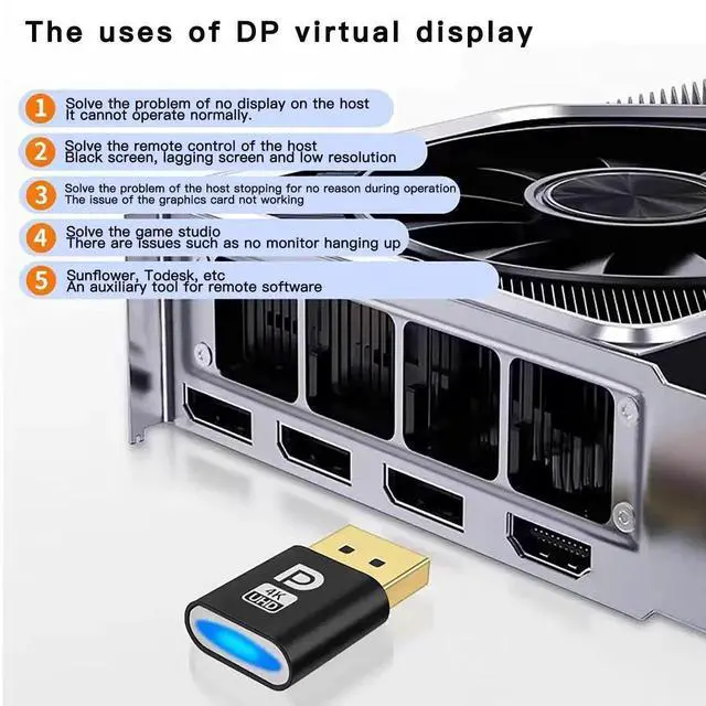 Alt view image 4 of 7 - Vszerda DP - DisplayPort Display Emulator EDID Emulator Plug 2K (fit Headless 2560x1600@60Hz) 4K 4096x2160@17Hz Display Port Dummy Plug DisplayPort Compatible (2K-2560x1600@60Hz) (1PCS)