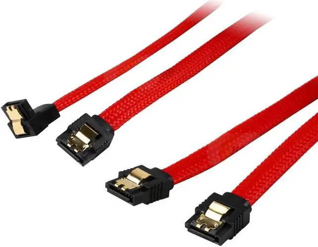 Alt view image 4 of 4 - Vszerda SATA III 6Gbps Data Cable w/ Locking Latch - 1x Straight and 1x 90 Degree Angle Cable - 1.64ft - Red(2pcs/Pack)