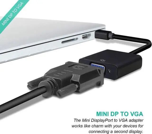 Alt view image 4 of 7 - Vszerda Mini DisplayPort to VGA, Mini DP Display Port to VGA (Thunderbolt Compatible) Gold Plated Male to Female Adapter 1080P Converter Compatible for ThinkPad SurfacePro PC, Black