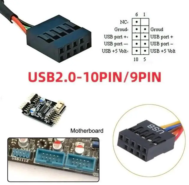 Alt view image 5 of 7 - Vszerda USB 2.0 9Pin Male to USB 3.1 Type E Key-A Female Front Panel Socket to 9Pin Mainboard Header Extension Cable 0.49FT