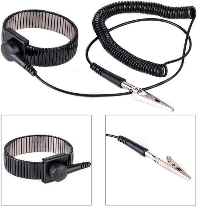 Alt view image 2 of 3 - Vszerda Flexible PU Cable Metal Anti-static Anti-friction Adjustable Strap Grounding Bracelet Metal Wire Wrist Band