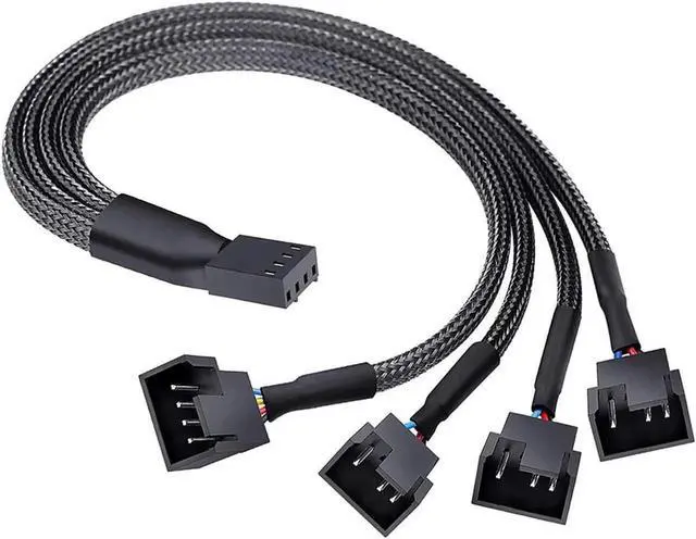 Alt view image 7 of 7 - Vszerda Pack 4-Pin PWM Fan Splitter Cable ,Sleeved Motherboard CPU Cooler 4Pin Header 1 to 4 Y Splitter Hub Internal Power Extension Adapter Case Fan 1x4 Converter - 10 inches,2-Pack