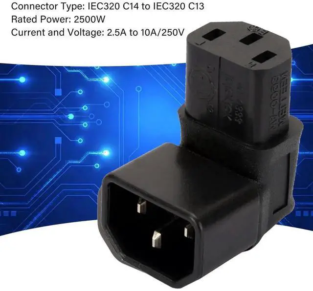 Alt view image 7 of 7 - IEC 320 C14 Male to C13 Female 90 Degree Down Angled Power Extension Connector Adapter 10A 250V for Monitor/Computer/PDU Chassis/Printer