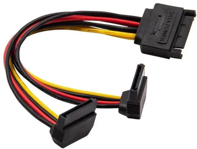 Alt view image 2 of 3 - Vszerda 90 Degree SATA 15-Pin Male to 2 x 15P Female Y Splitter Adapter Power Cable for Solid State SSD Hard Disk Motherboard