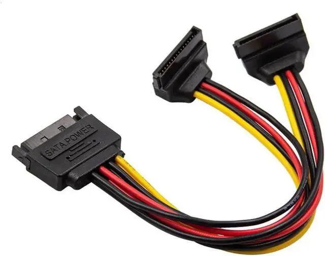 Alt view image 3 of 3 - Vszerda 90 Degree SATA 15-Pin Male to 2 x 15P Female Y Splitter Adapter Power Cable for Solid State SSD Hard Disk Motherboard