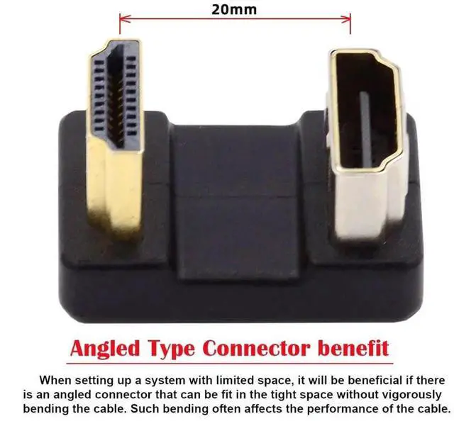 Alt view image 5 of 7 - Vszerda HDMI Male to HDMI Female 4K@60Hz 180 Degree UP Angled Extension Adapter Converter Connector