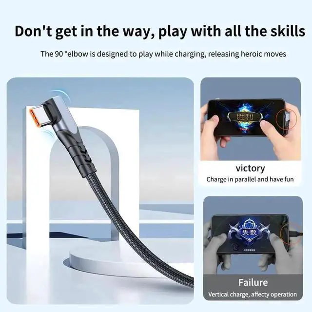 Alt view image 6 of 6 - Vszerda USB C Cable 90 Degree Braided 66W 6A Fast Charging Cord for iPhone 15/Galaxy S10/Pixel 7 and More 3.3 Feet Black