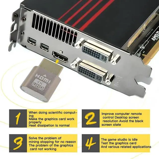 Alt view image 3 of 7 - Vszerda 4K HDMI Dummy Plug, Virtual Monitor Emulator, Headless Display Adapter, EDID Emulator, Supports 4096x2160@60Hz, 3840x2160@60Hz, 2560x1440@60Hz for Windows, Mac, Linux Plug & Play (2PCS)