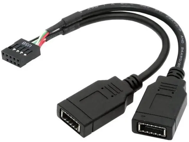 Main image of Vszerda USB 2.0 9Pin Male 1 to 2 USB 3.1 Type E Key-A Female Front Panel Socket to 9Pin Mainboard Header Extension Cable 0.49FT