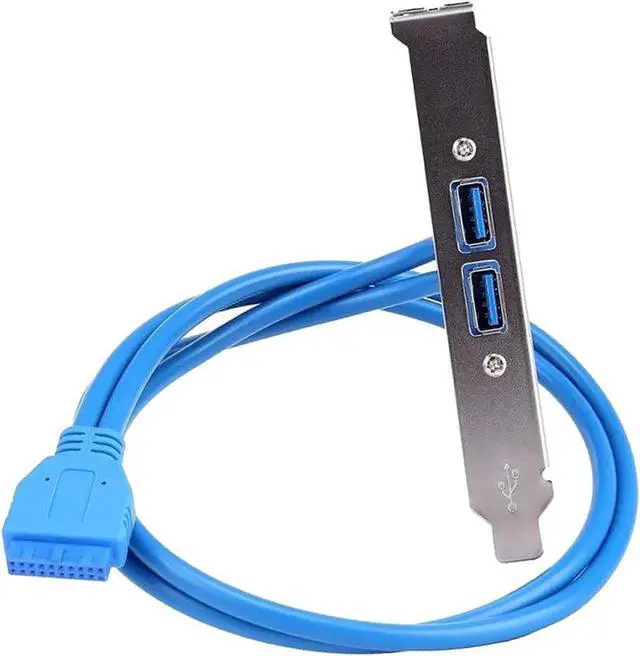 Main image of Vszerda 3.0 Motherboard 20-Pin Header to 2x USB 3.0 A Female Adapter Cable w/ Full Profile PCI Slot Bracket ,2 Ports USB 3.0 Back Panel Expansion Bracket to 20Pin - Blue,1.64ft