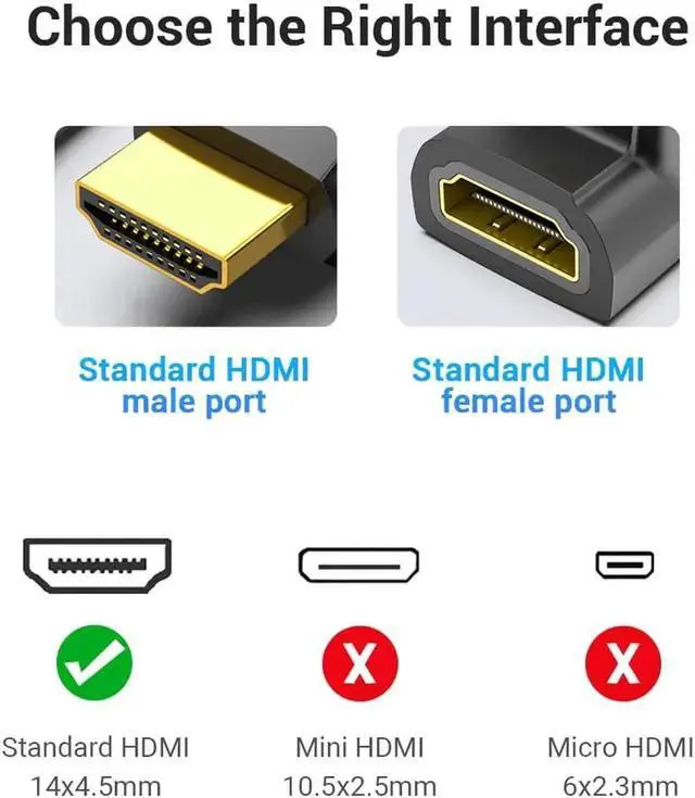 Alt view image 7 of 7 - Vszerda 8K HDMI Flat 90 Degree and 270 Degree Gold Plated Adapter 2 Pack, Right Angle HDMI Male to Female Vertical Flat Adapter HDMI L Shape Extender, Supports 8K@60Hz,4K@120Hz, for HDTV, Xbox One
