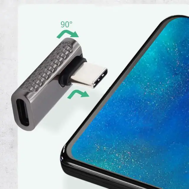 Alt view image 2 of 7 - Vszerda 20Gbps USB4 Type C Male to Female Low Profile Right Angled 100W Power Data 8K Video Adapter for USB4.0