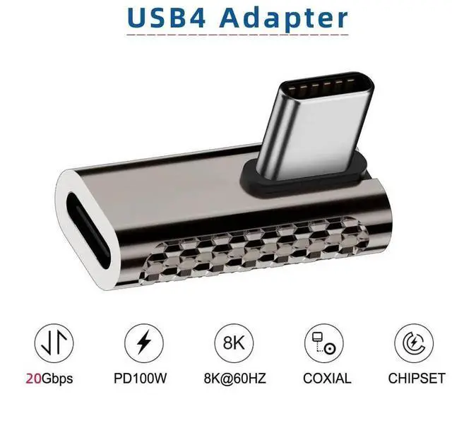 Alt view image 4 of 7 - Vszerda 20Gbps USB4 Type C Male to Female Low Profile Right Angled 100W Power Data 8K Video Adapter for USB4.0